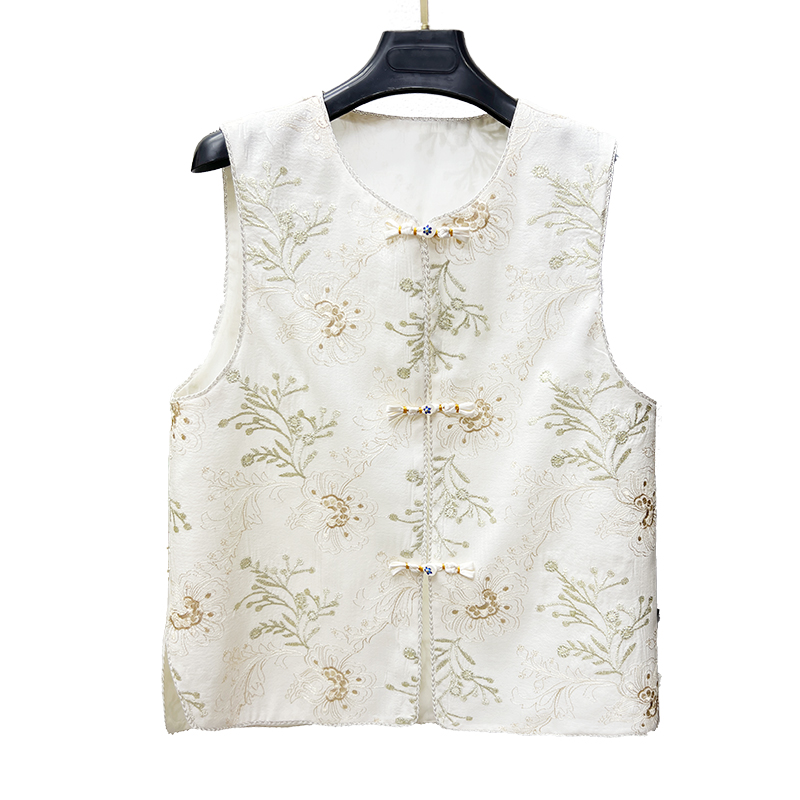 新中式刺绣马甲女中老年时尚休闲宽松无袖中国风薄款印花提花马夹