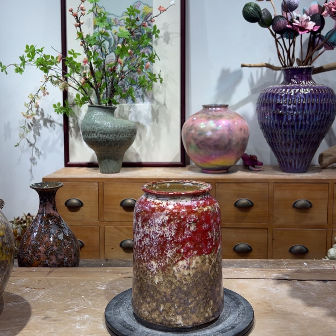 摆件陶瓷花瓶高17口7