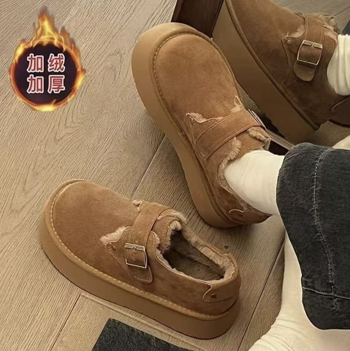 厚底百搭加绒勃肯鞋女2025冬季新款美拉德复古一脚蹬毛毛鞋棉鞋女