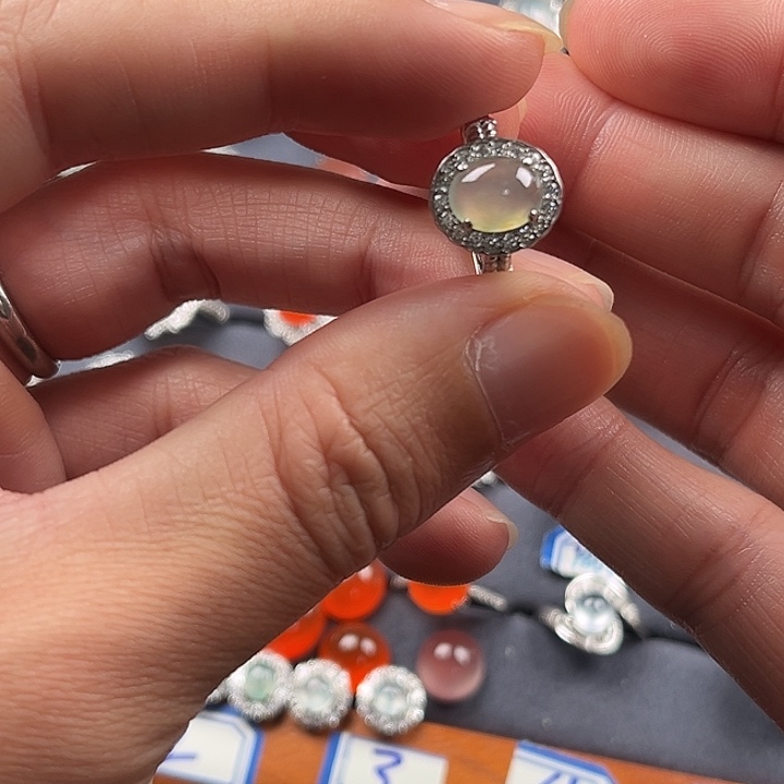 翡翠银S925镶嵌戒指缅甸A货翡翠