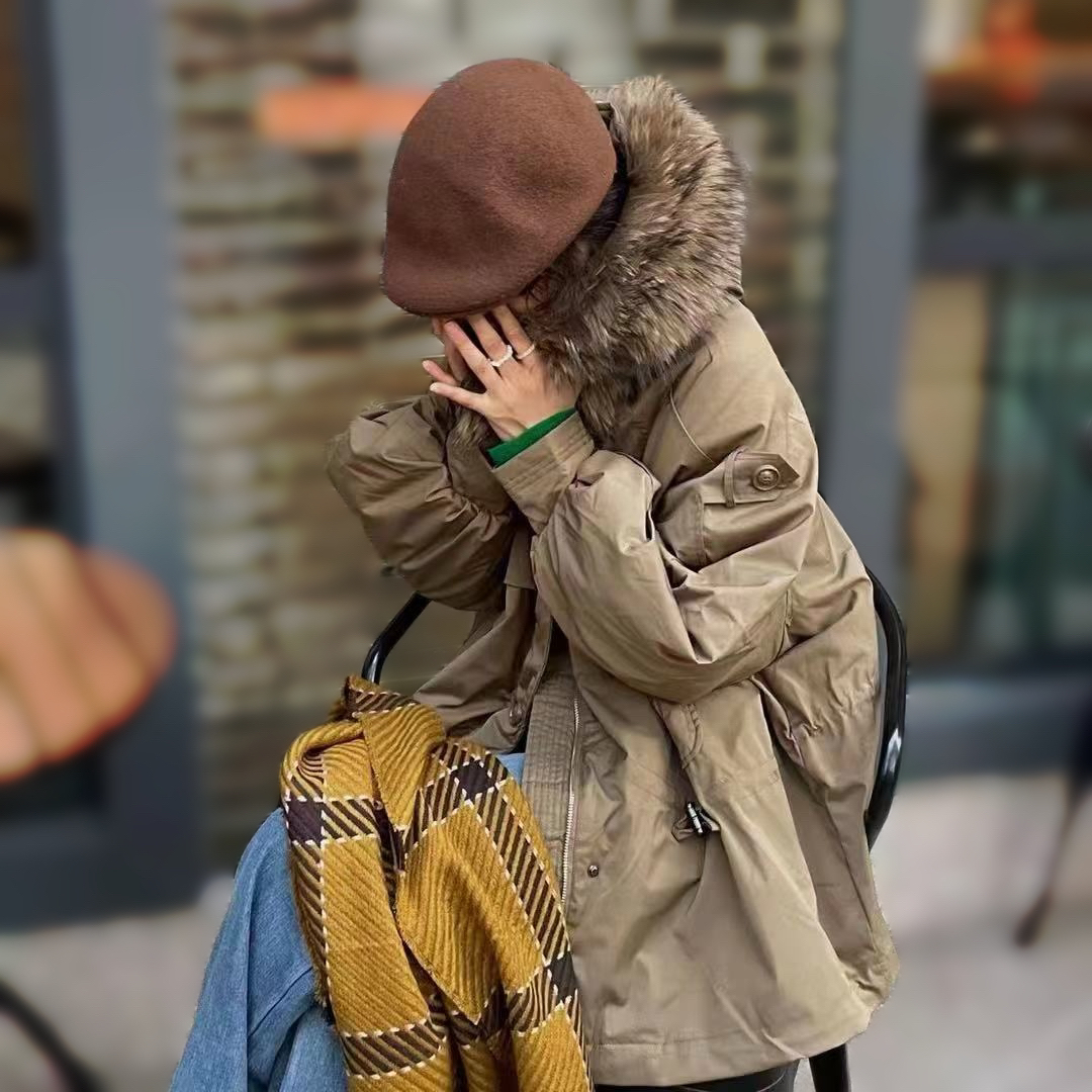  福！重磅毛领中长款派克外套9005