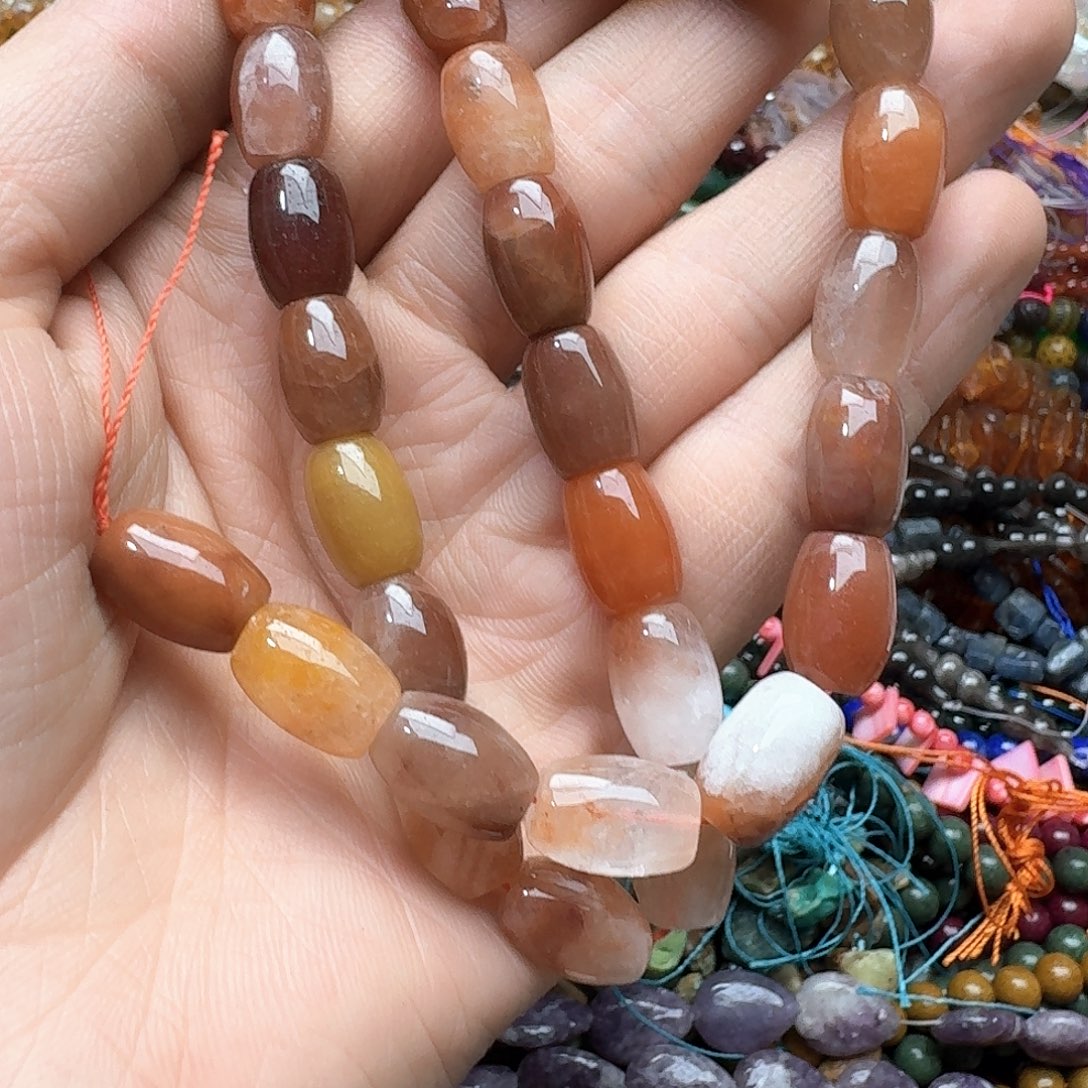 玛瑙/玉髓合金珠宝半成品一条10x14m红兔毛桶珠