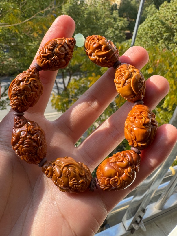 橄榄核核雕尺寸财弥8颗手工文玩手串手持挂件精品核雕核质红润