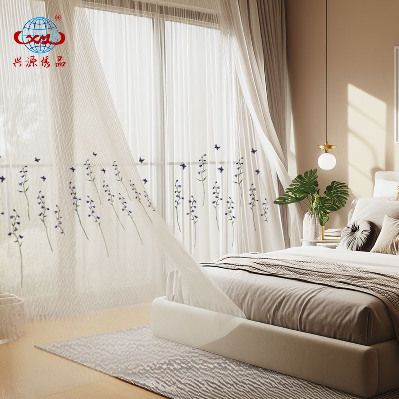 2574【宽270*高255cm】竹节麻窗帘刺绣欧式高档纱帘