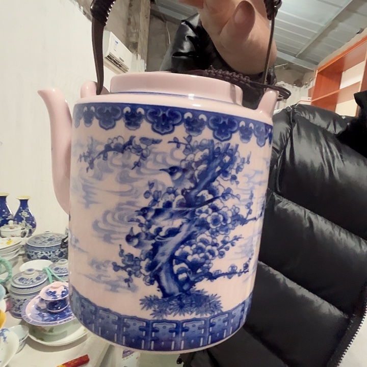 瓷片景德镇陶瓷红嘻嘻喜上眉梢提梁壶