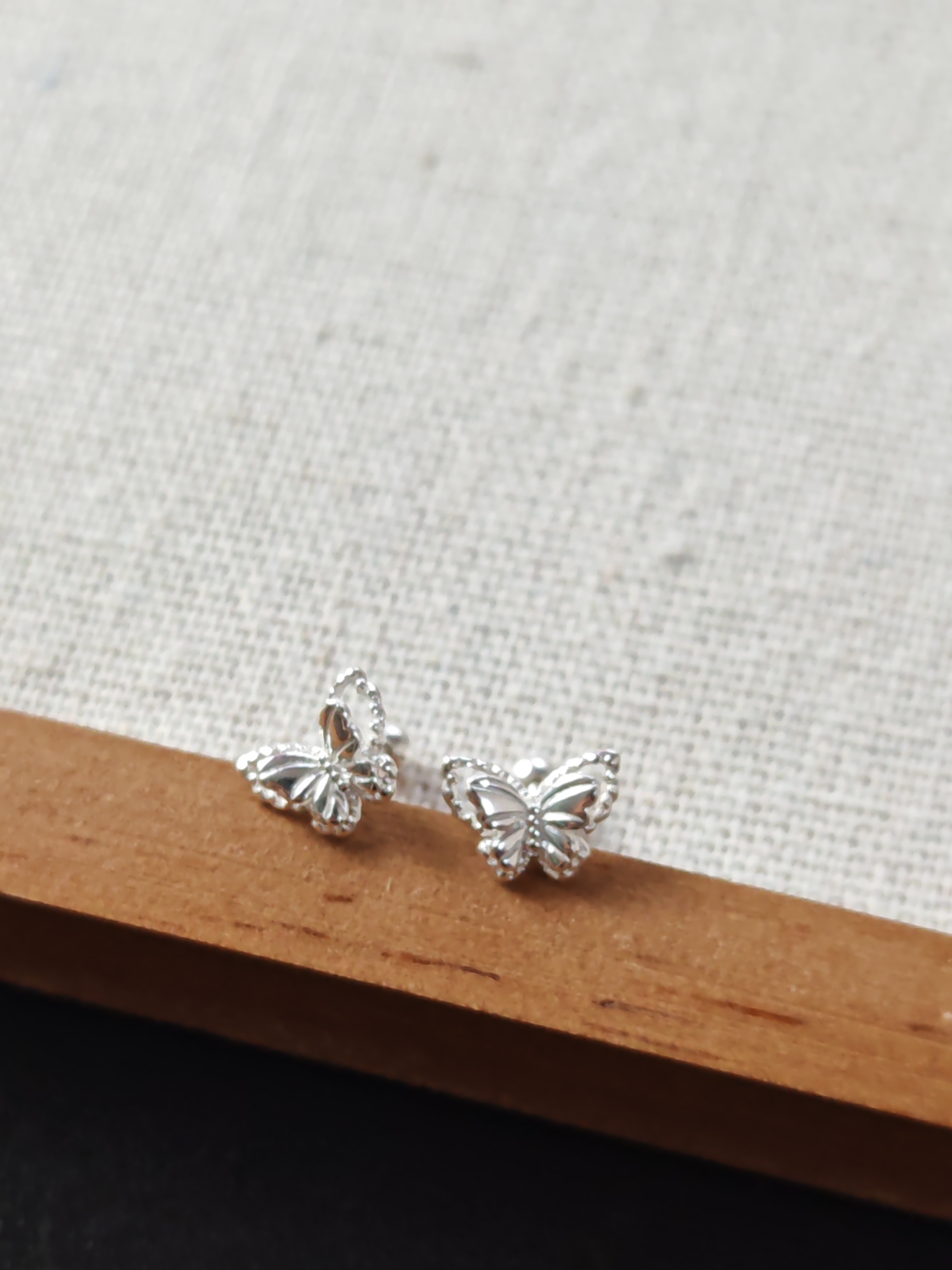 足银耳饰 足银螺丝双层蝴蝶耳钉简约日常精致小巧