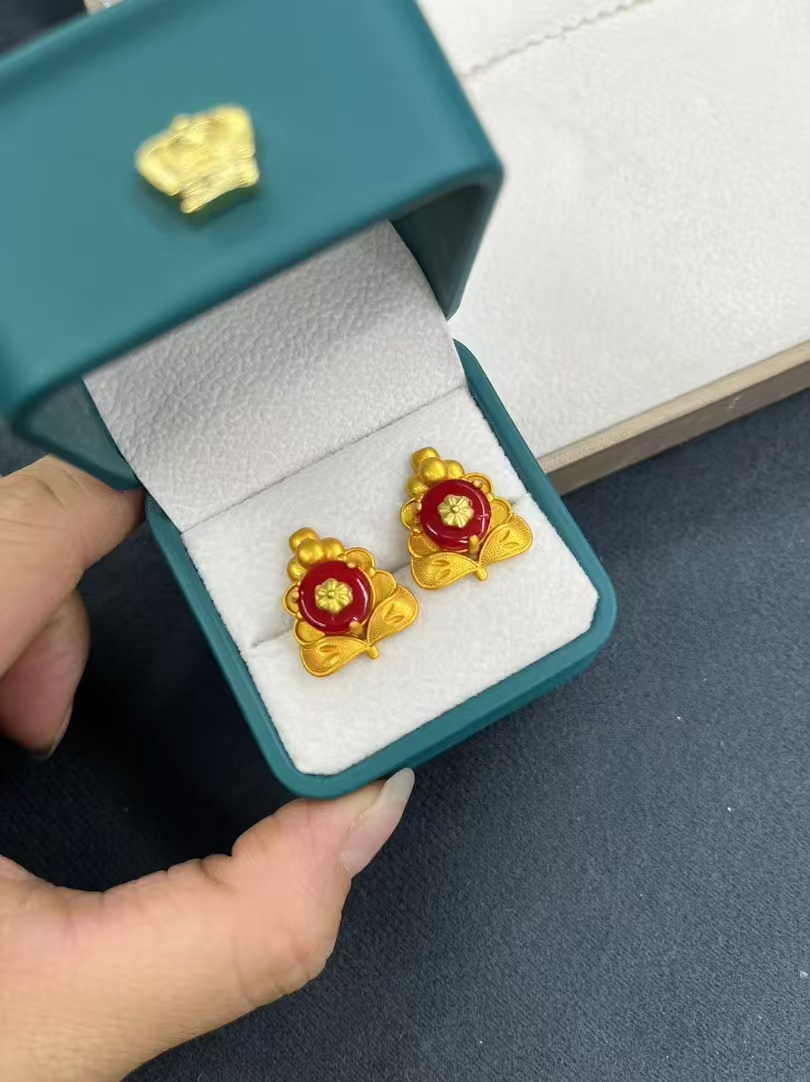 铜合金锆石耳饰 藏式饰品民族风尼泊尔镀金不掉色发邮政