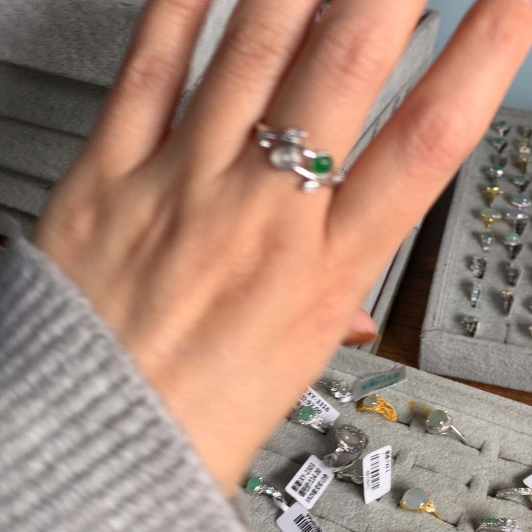 翡翠银S925镶嵌耳饰戒指