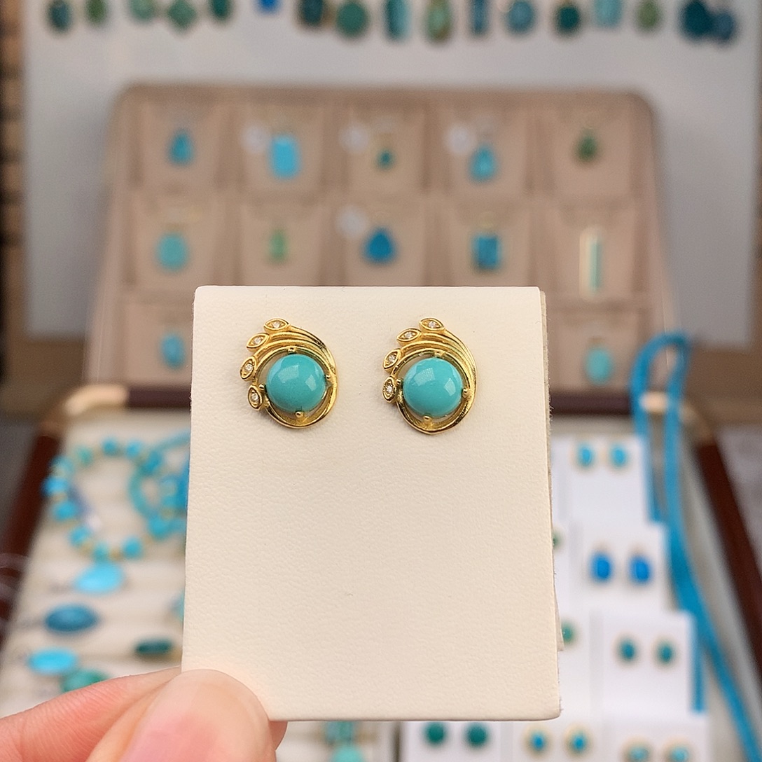 绿松石银S925镶嵌耳饰