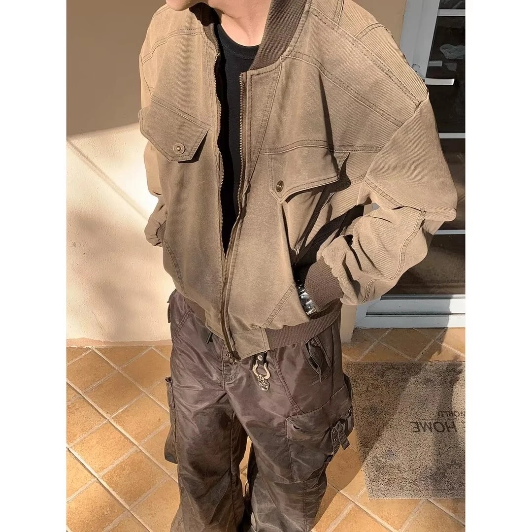 灯芯绒哈灵顿外套夹克潮男cleanfit重磅设计感短款外套