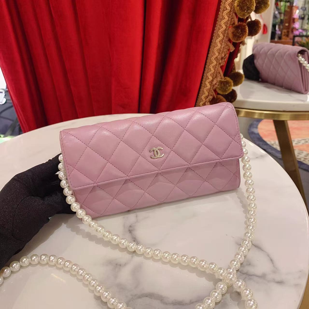 95新 Chanel/香奈儿 GGS长款钱包香芋紫银扣牛皮 43192001