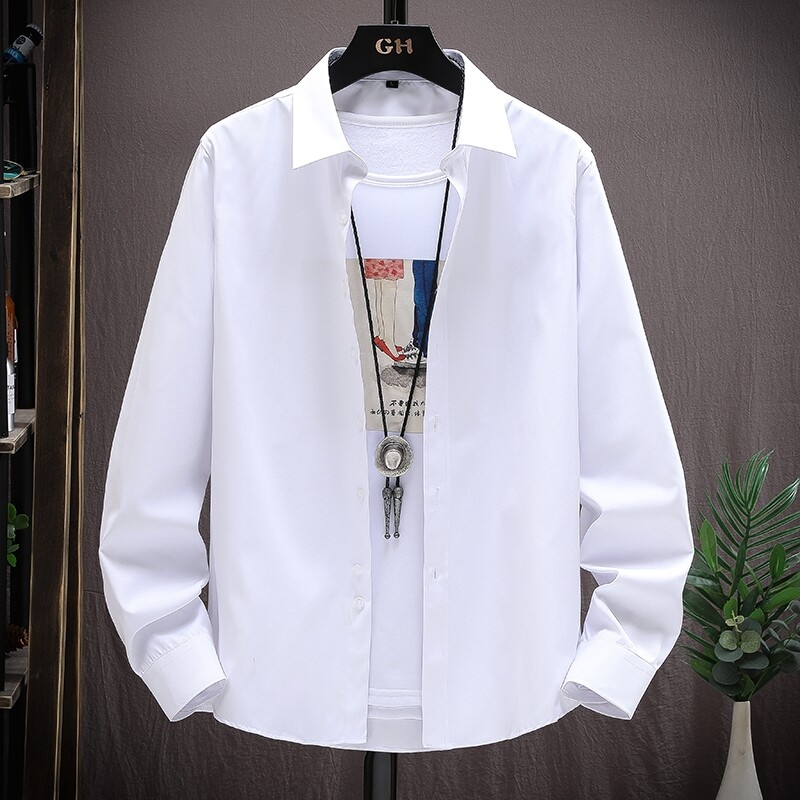 男士男士休闲纯色衬衫衬衫休闲帅气上衣抗皱商务长袖