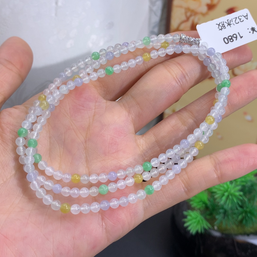 翡翠未镶嵌手串卡3.5冰胶多宝小米项链