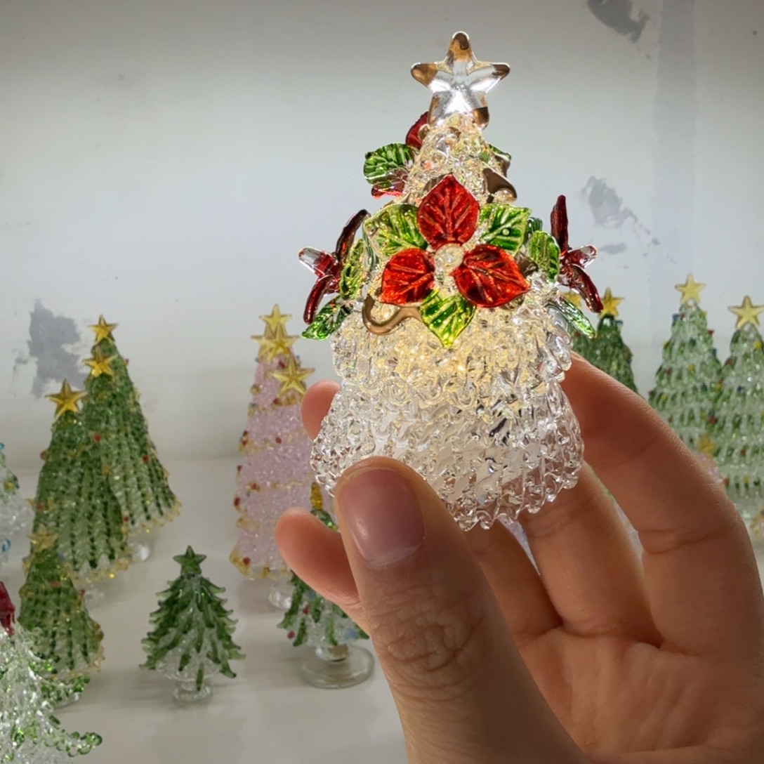 手工艺品琉璃带灯红花圣诞树