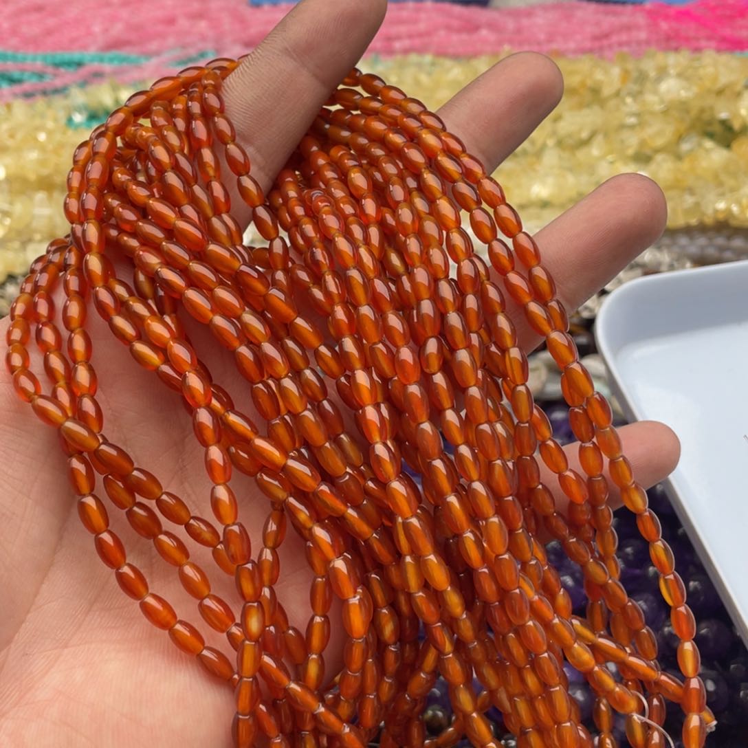 玛瑙/玉髓珠宝半成品未镶嵌一条装卡3*6mm橘红玛瑙鼓珠