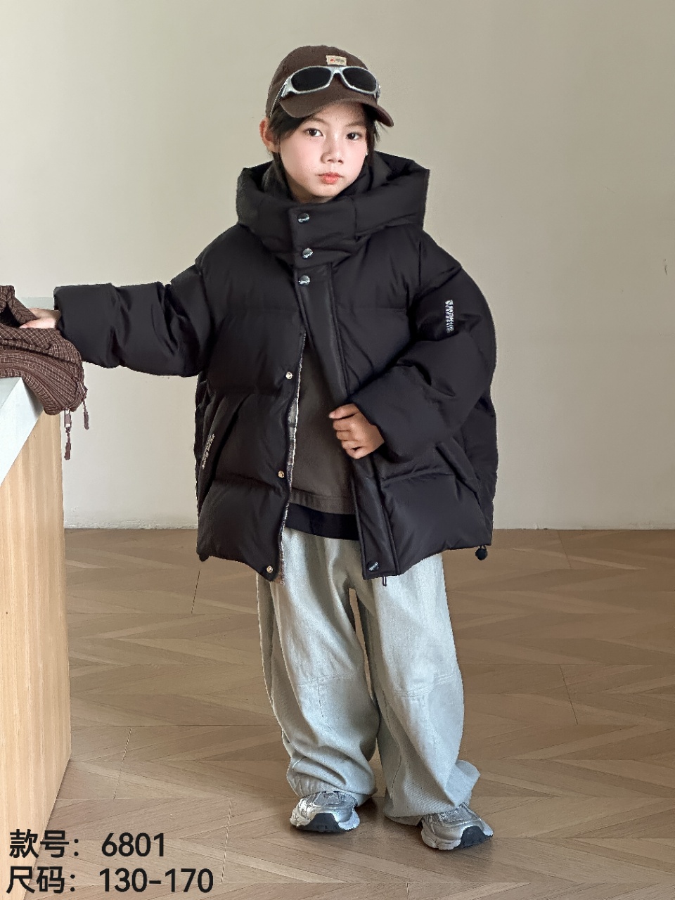 PPX 2025冬季儿童新款韩系宽松时尚连帽潮流百搭羽绒服   6801