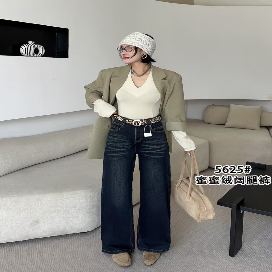 5625女士秋冬加绒显瘦直筒阔腿裤