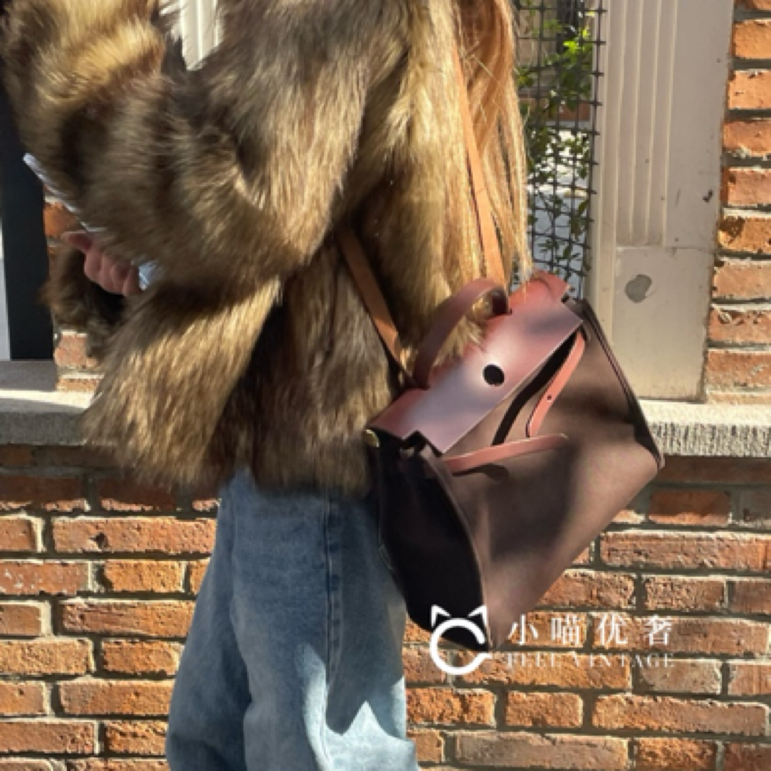 95新 Hermes/爱马仕 红棕色系金棕金扣herbag 31小号单肩包斜挎包