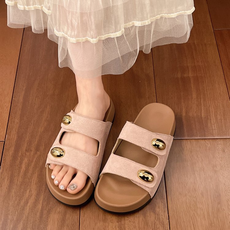 松糕底魔术贴夏季一字拖ins网红凉鞋沙滩鞋平底女款上班鞋女款