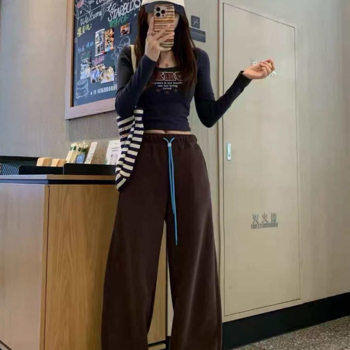 秋冬新款加绒加厚保暖直筒显瘦柔软休闲阔腿裤