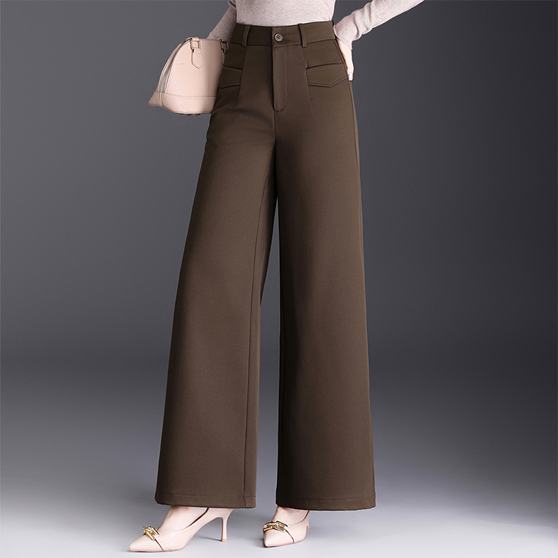 百搭显瘦咖色直筒裤女秋季新款垂感休闲长裤高腰宽松西装阔腿裤子