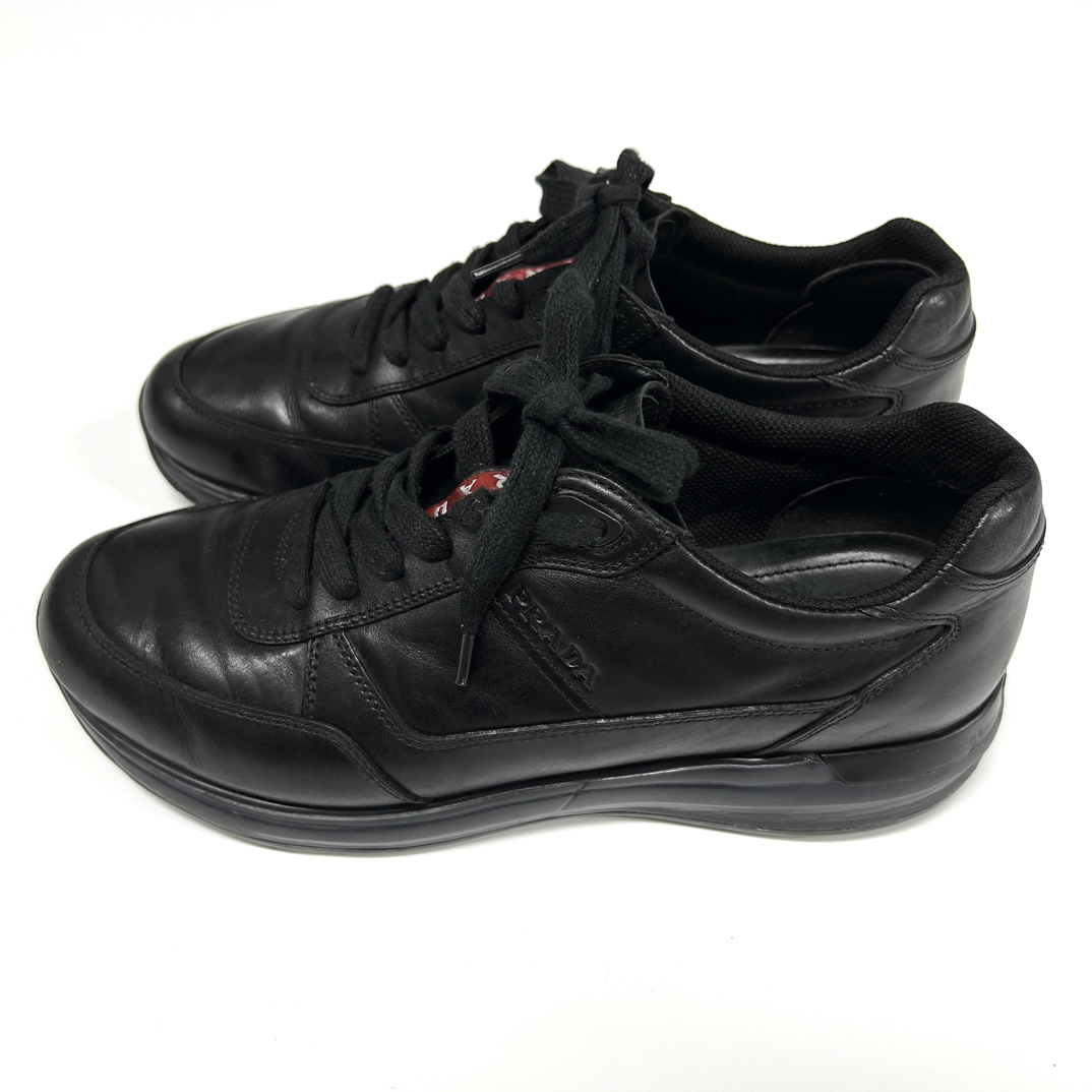 95新 Prada/普拉达 黑色皮革休闲鞋 7.5码/41.5码/8694          
