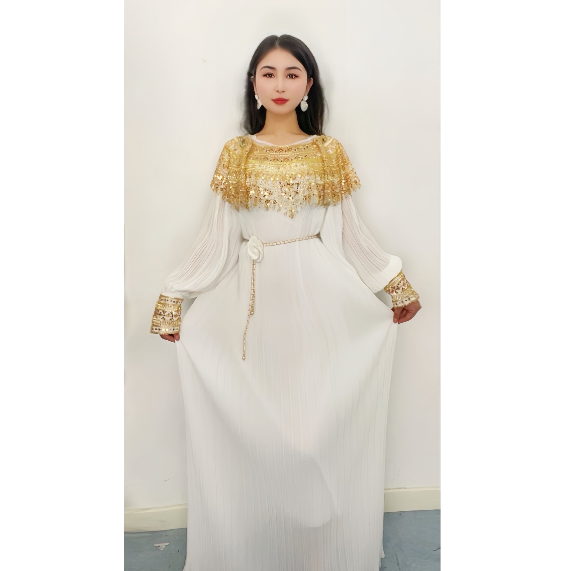 9416【FLORA女装】重工小披肩设计款宽松气质显瘦女装连衣裙