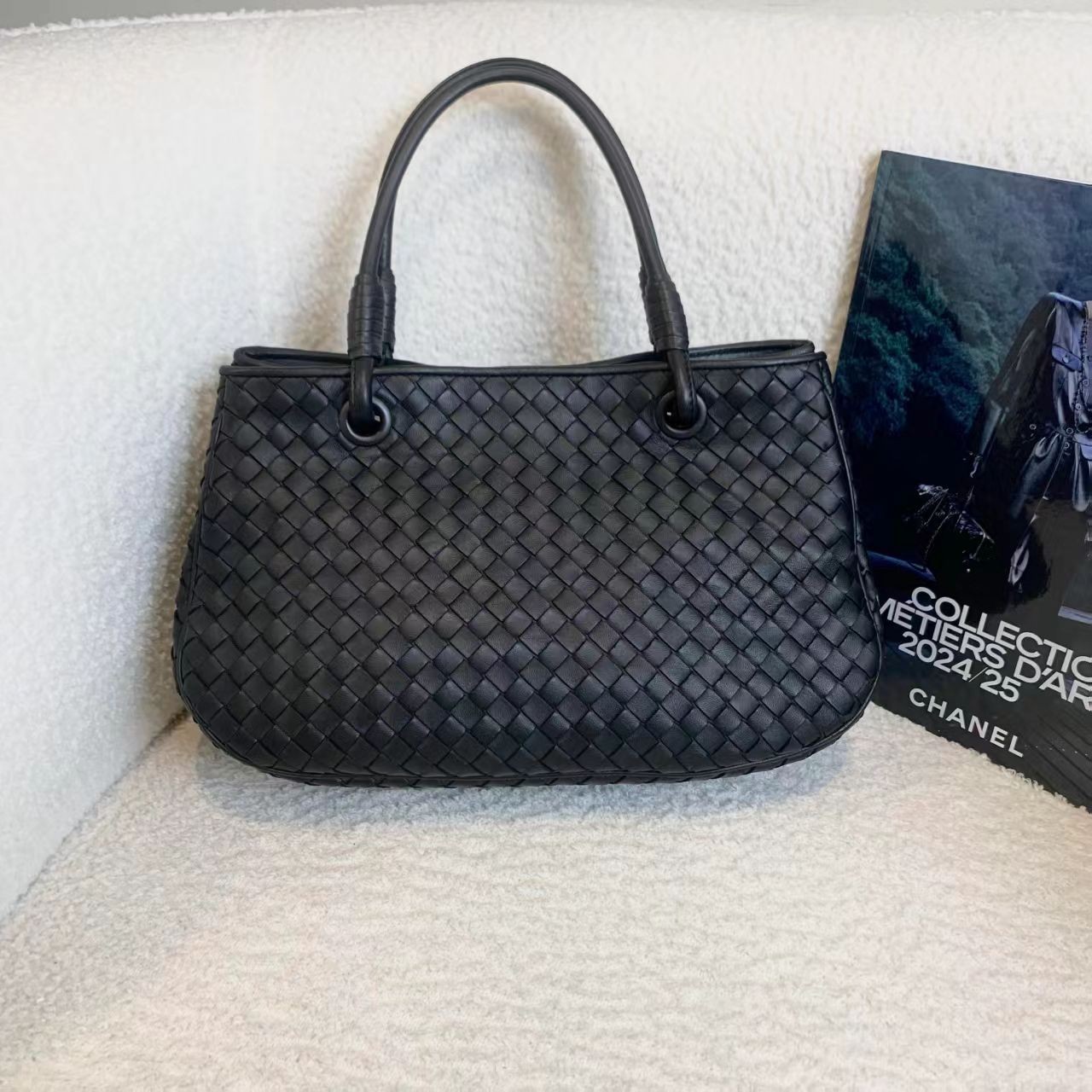 99新 BOTTEGA VENETA/葆蝶家 壹臻娇/黑色编织中古提篮包22267896