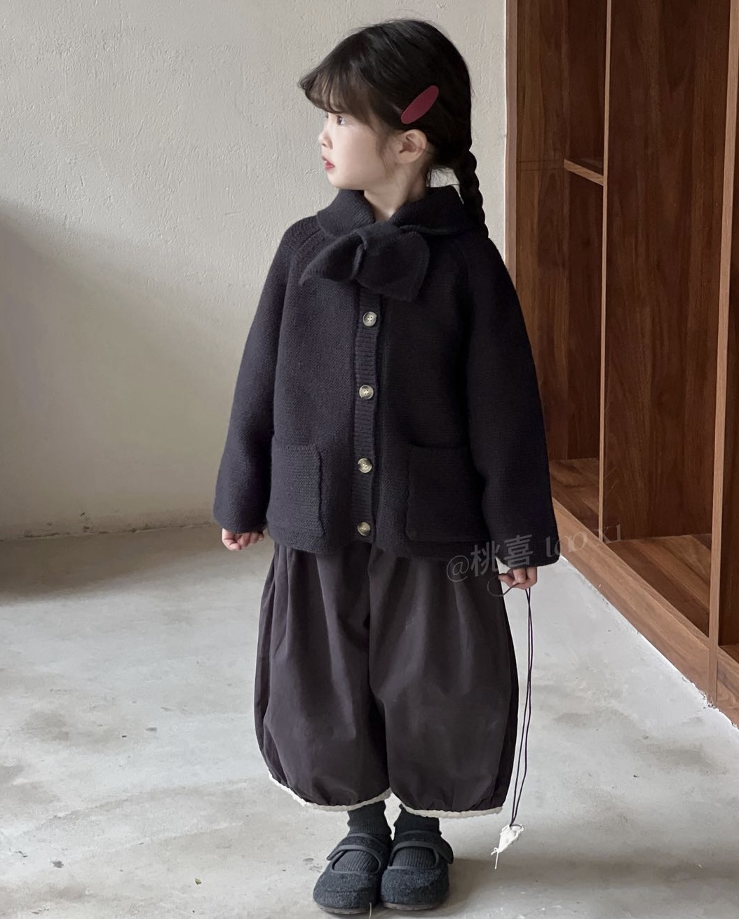 桃喜 25秋 套装女童深灰毛衣外套5156 深灰灯笼裤5173