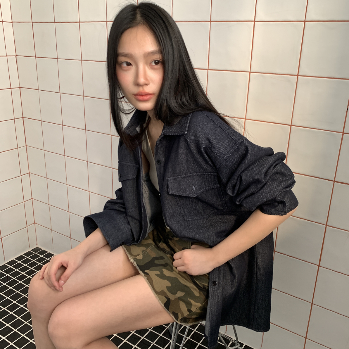 丹宁牛仔料微收腰牛仔外套#66839