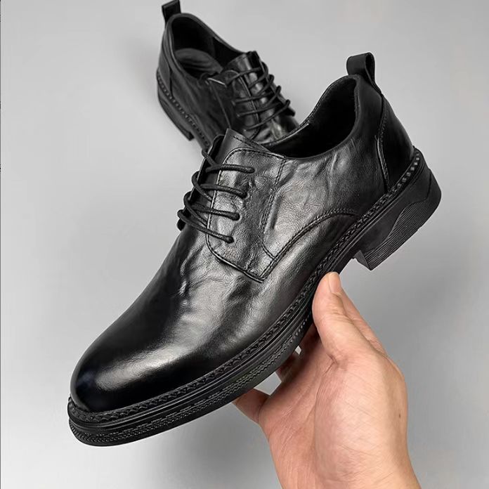 头层牛皮商务休闲皮鞋男士小光头办公室舒适透气软底皮鞋男85669