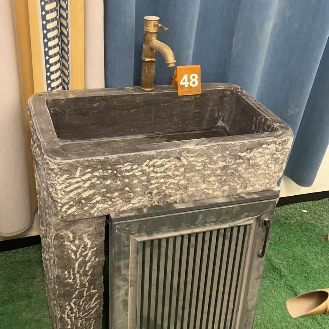 天然石材一体立柱落地式户外庭院花园别墅石头洗手台盆水池