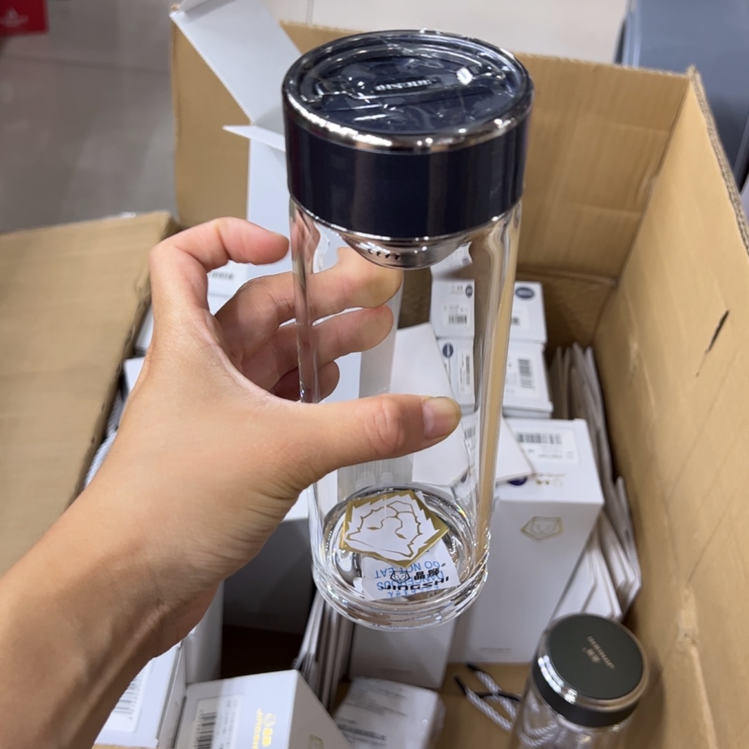 晶单层烫手玻璃杯510提环蓝色玻璃杯510ml