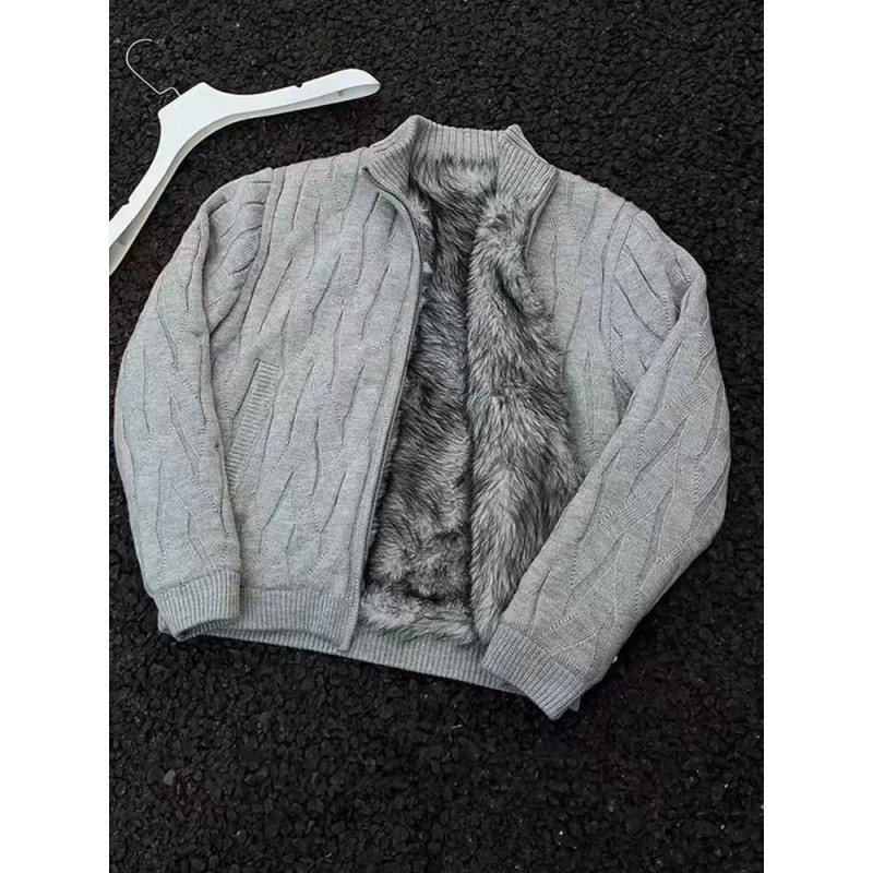 灰色荆棘绞花开衫毛衣男冬季狼王座山雕针织衫美式高级感保暖外套