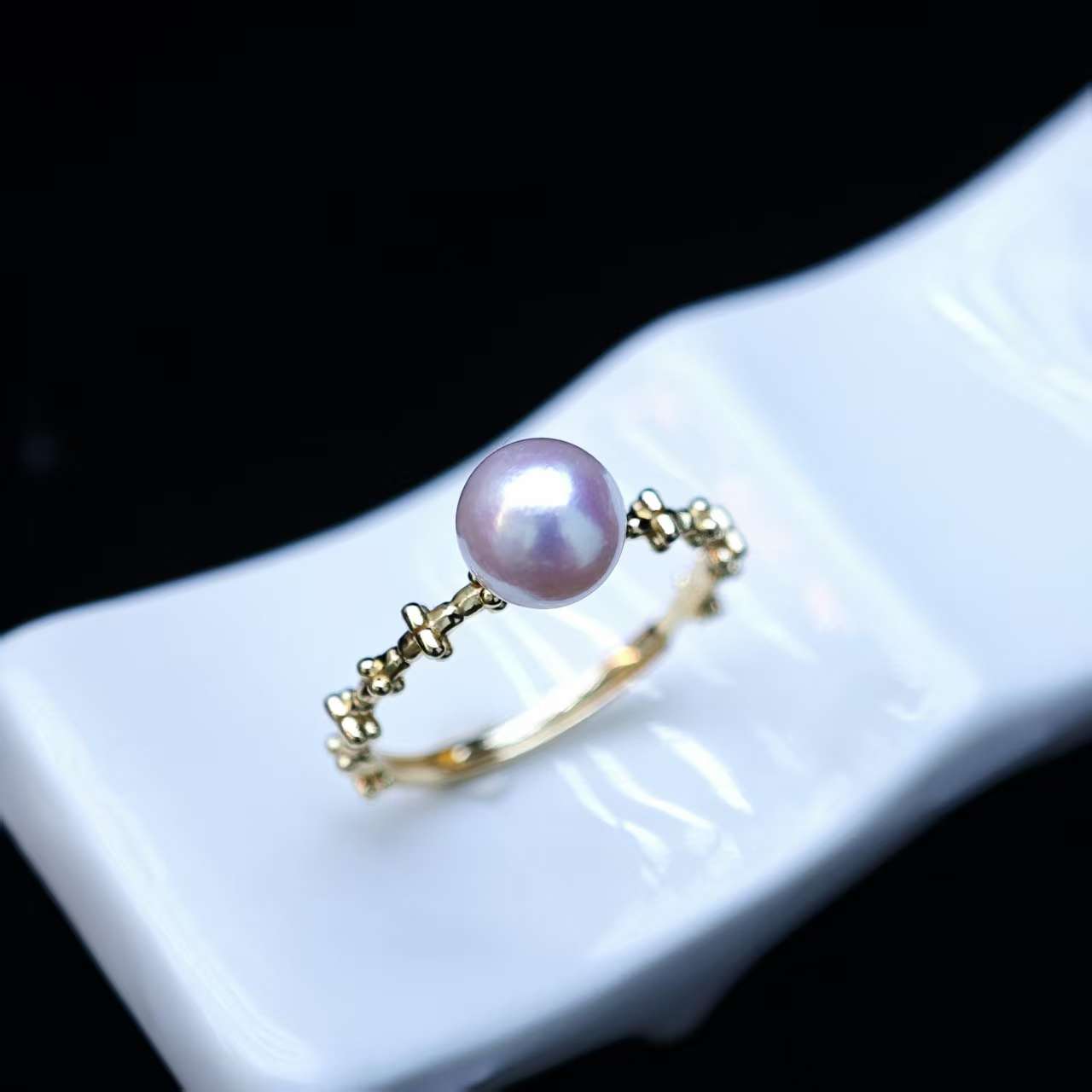 海水akoya天然珍珠戒指7-8mm 粉光 默认微瑕 介意勿拍