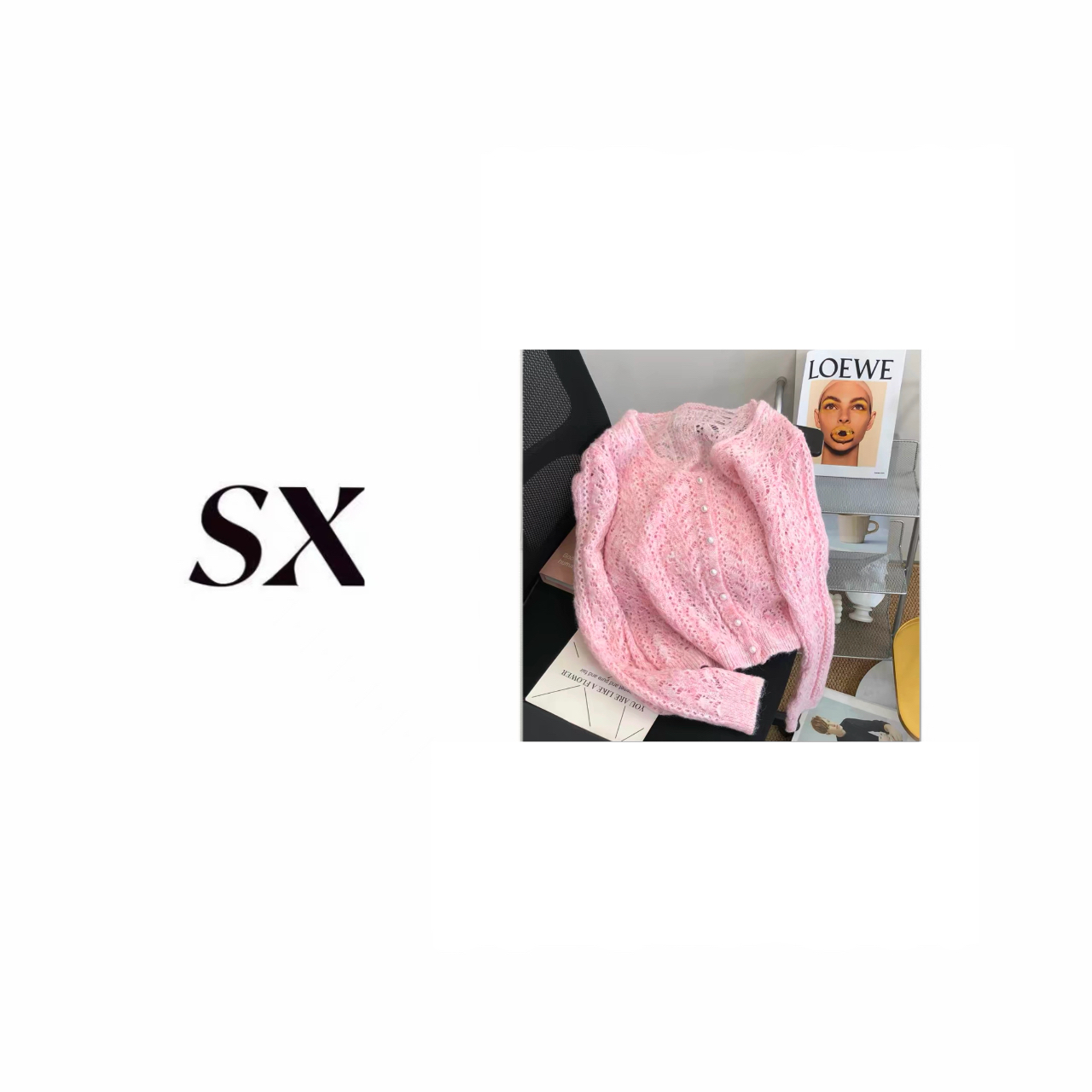 【5006】#SX-甜美风镂空珍珠扣开衫