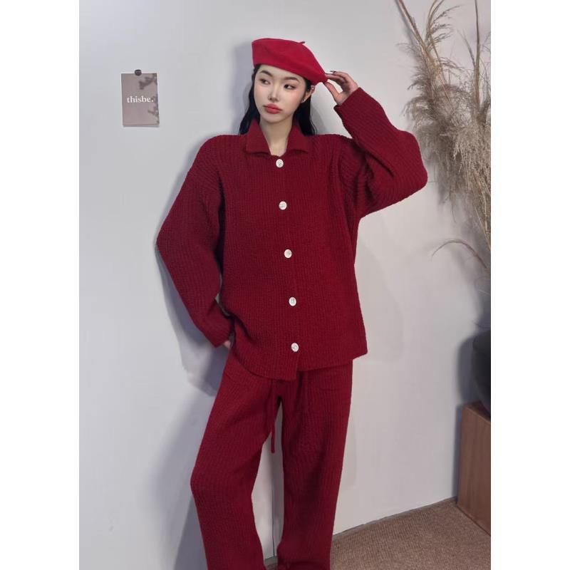 99135#保暖圆领冬季成人睡衣家居服套装秋季网红长袖家居服