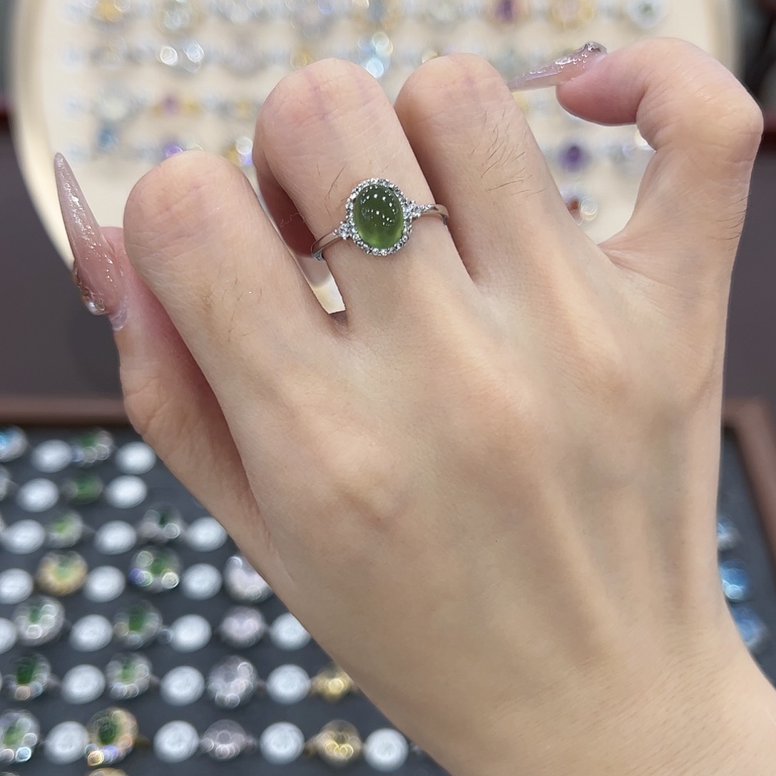 蛇纹石玉戒指银S925镶嵌