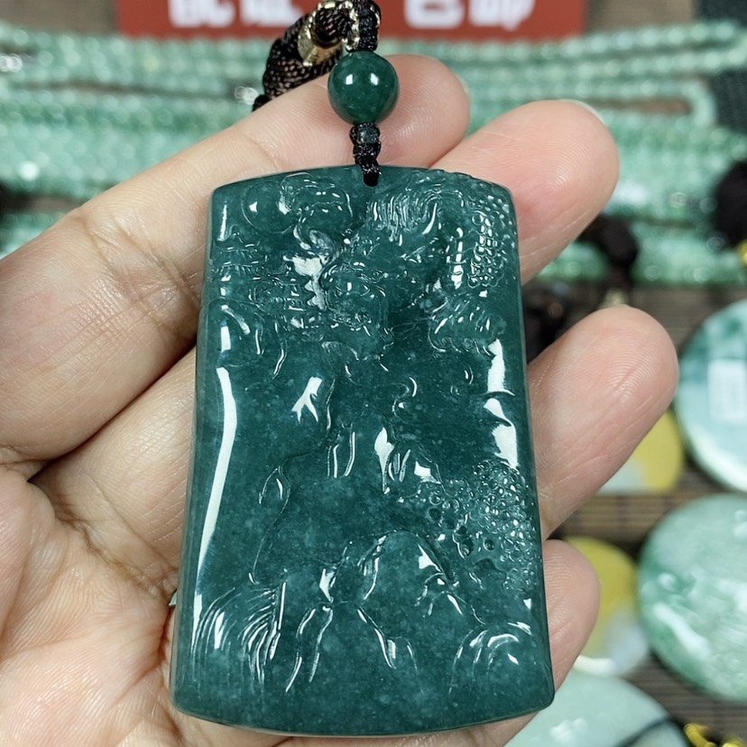 【闪购商品】翡翠颈饰未镶嵌玉吊坠翡翠玉双面山水龙牌