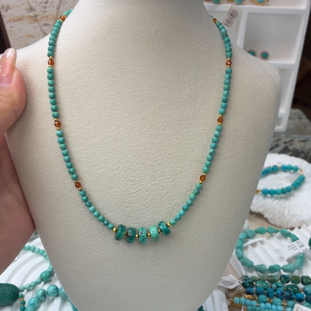 银S925镀金镶嵌绿松石项链