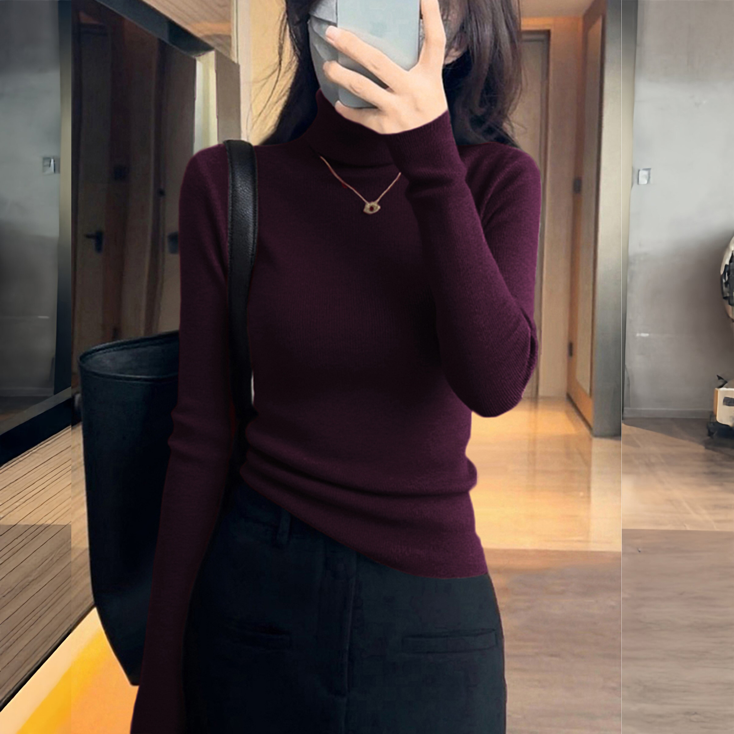 精纺美丽诺羊毛高领软糯针织打底衫女秋冬可机洗新款内搭百搭毛衣