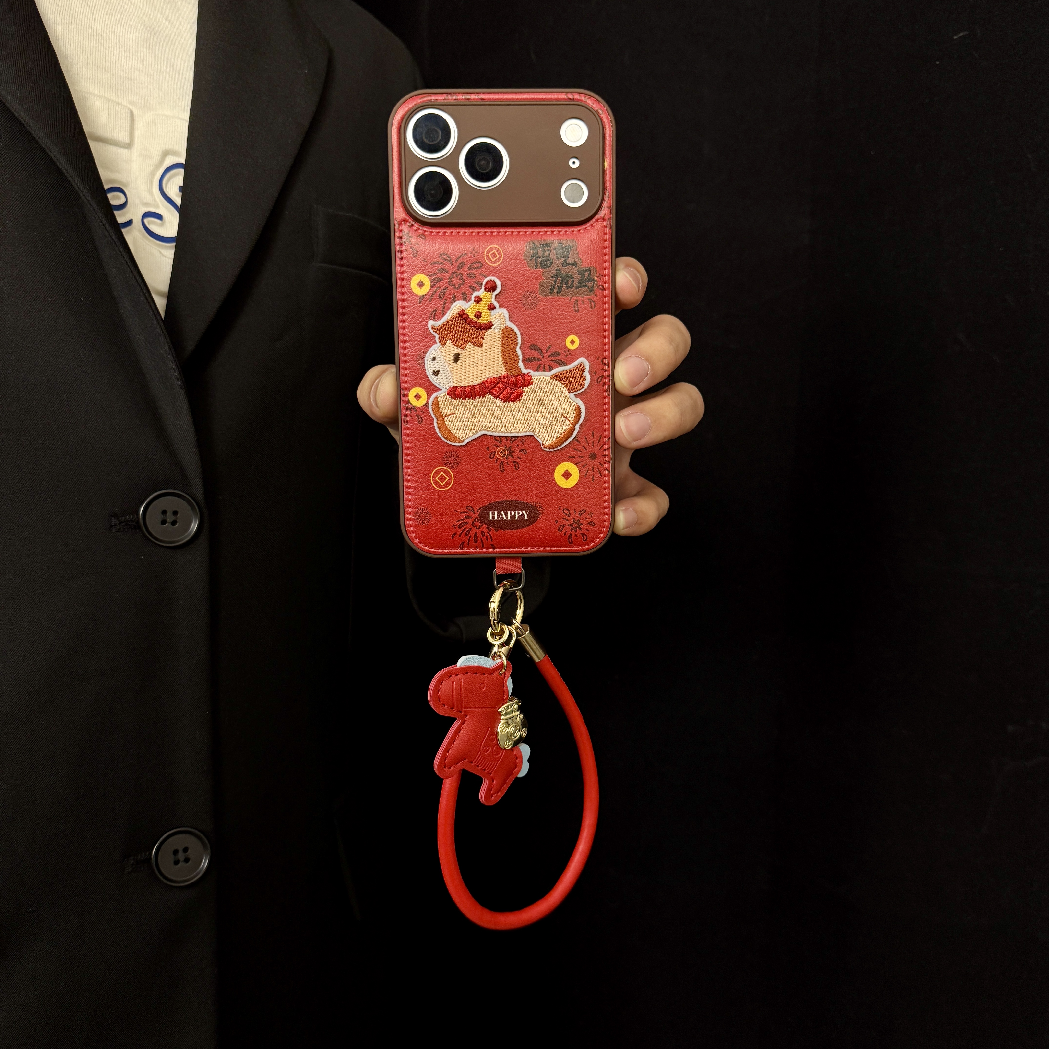 国风刺绣小马手绳适用苹果17promax手机壳时尚iPhone16华为小米17