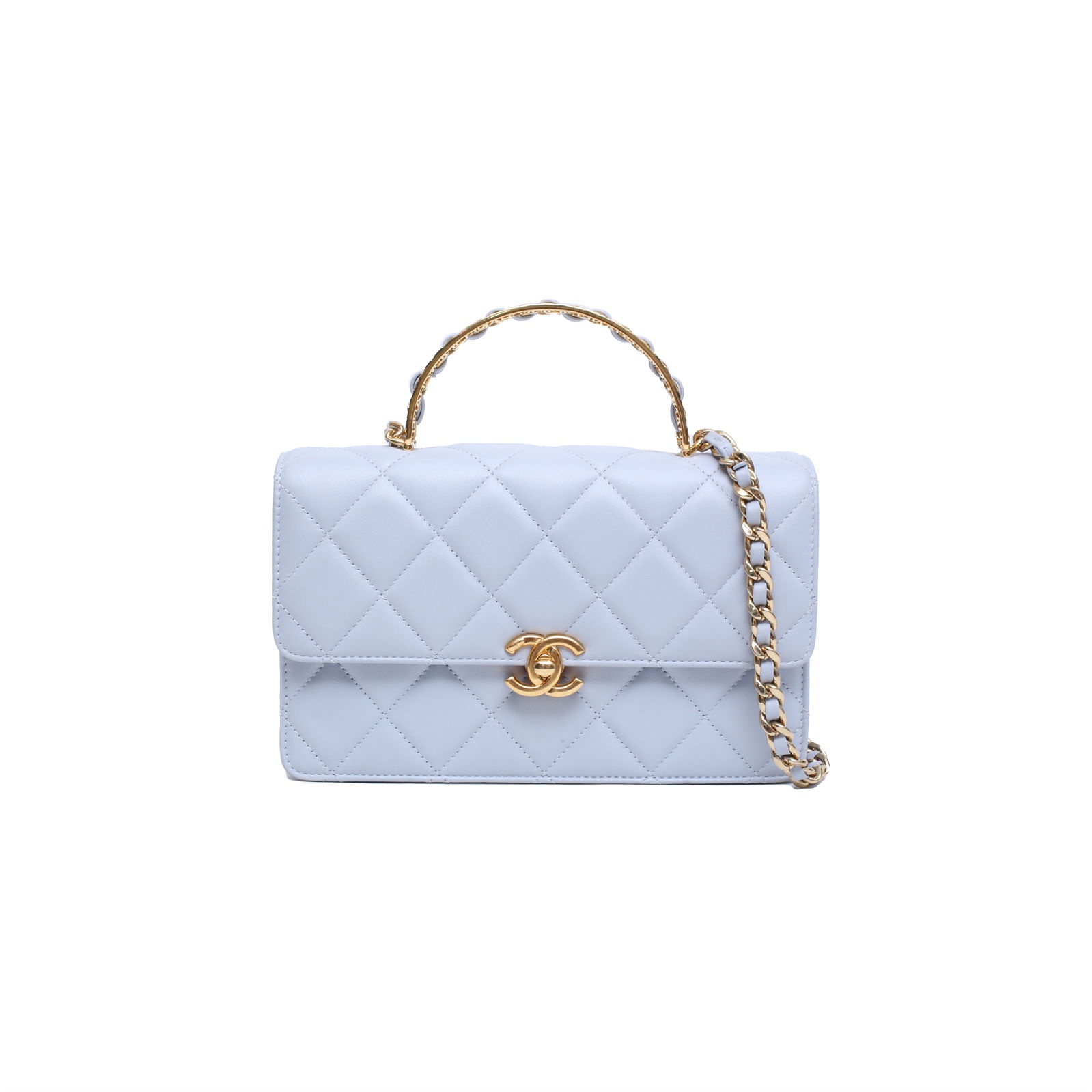 99新 Chanel/香奈儿 小花双双 蓝色 皮革C 芯片开 手柄CF链条包