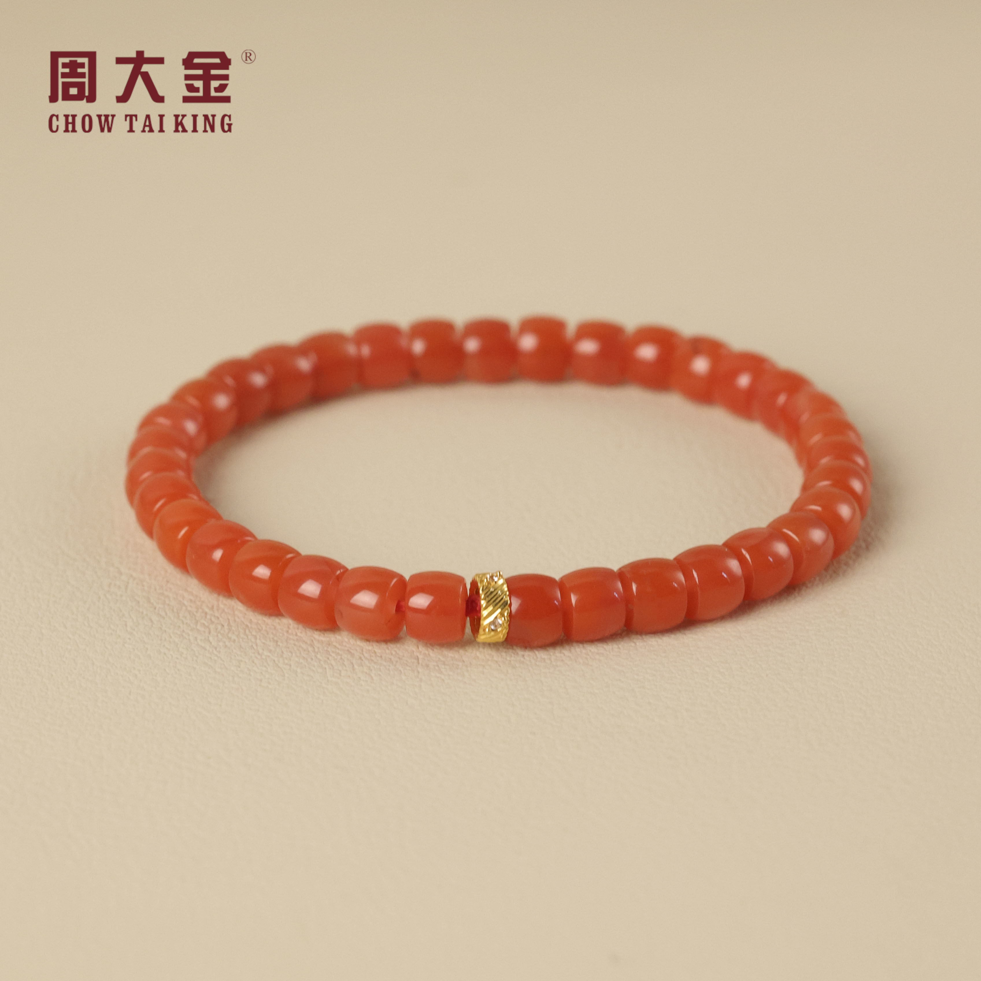 【周大金玉石】18k金南红直切手串-S4198-鹤