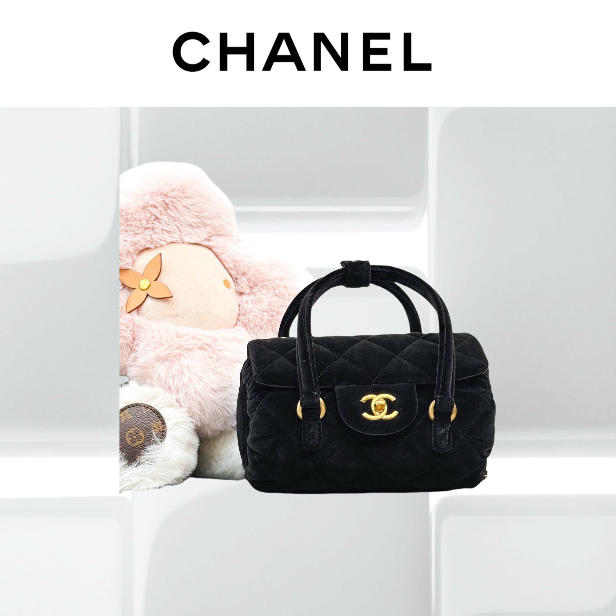 99新 Chanel/香奈儿 VIC24年终礼黑色丝绒mini保龄球包