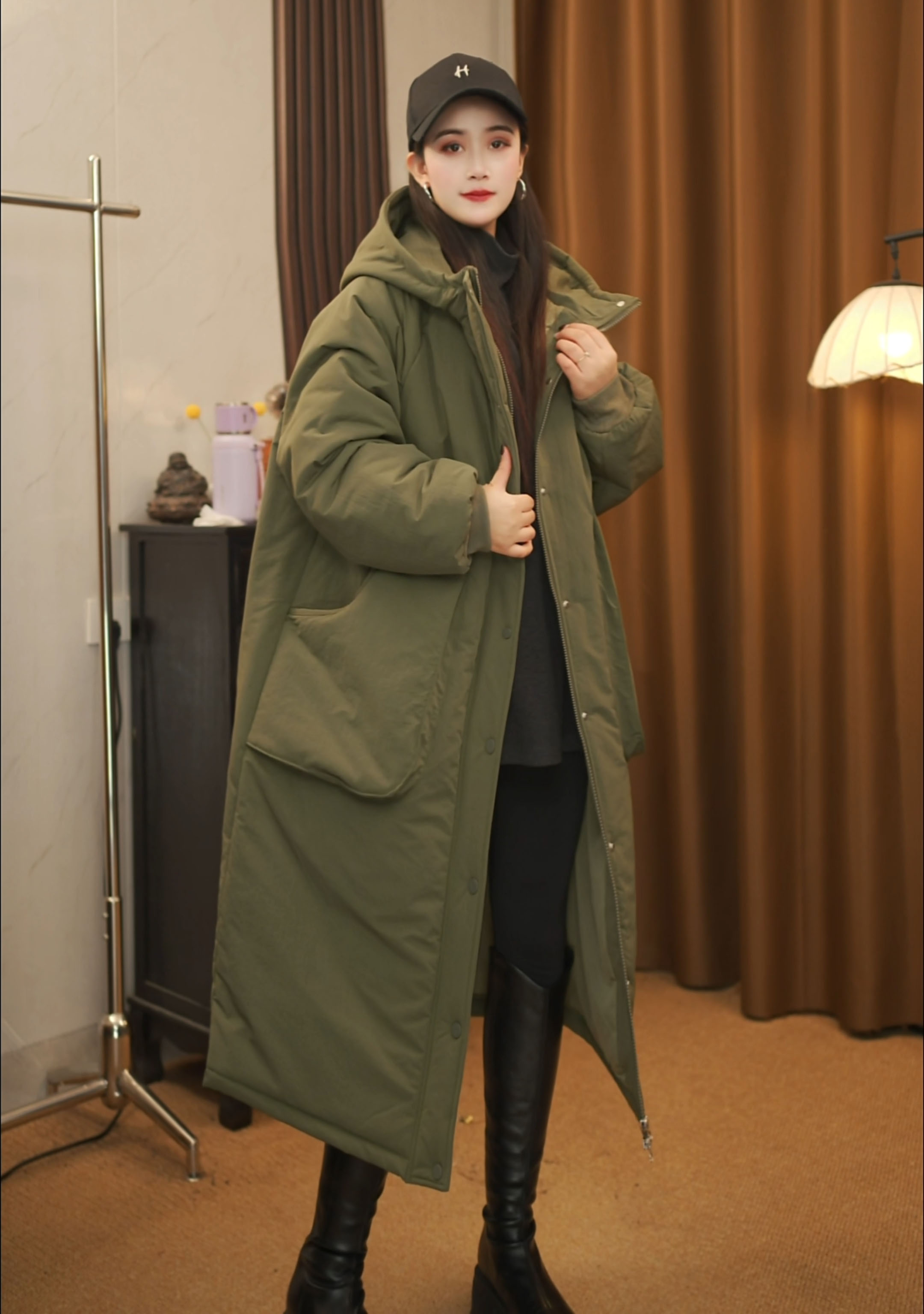 常规女连帽棉服宽松保暖加厚长款韩版长袖冬季棉衣002