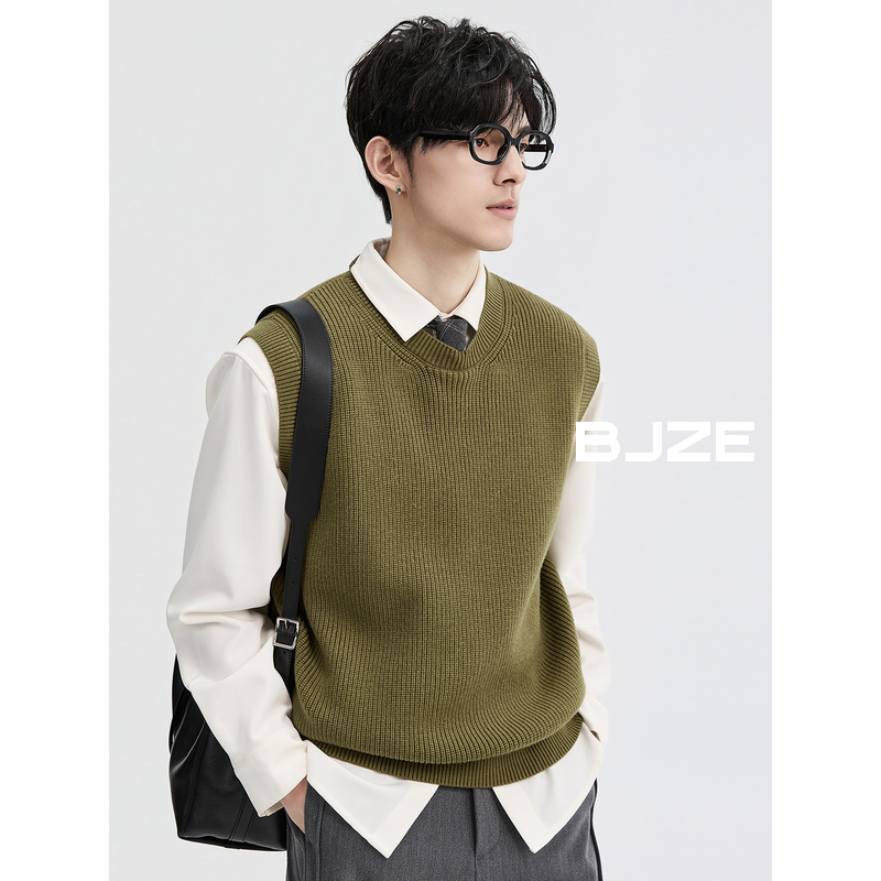 [含羊毛莱赛尔]BJZE秋季套头无袖针织马甲男纯色百搭背心A541518