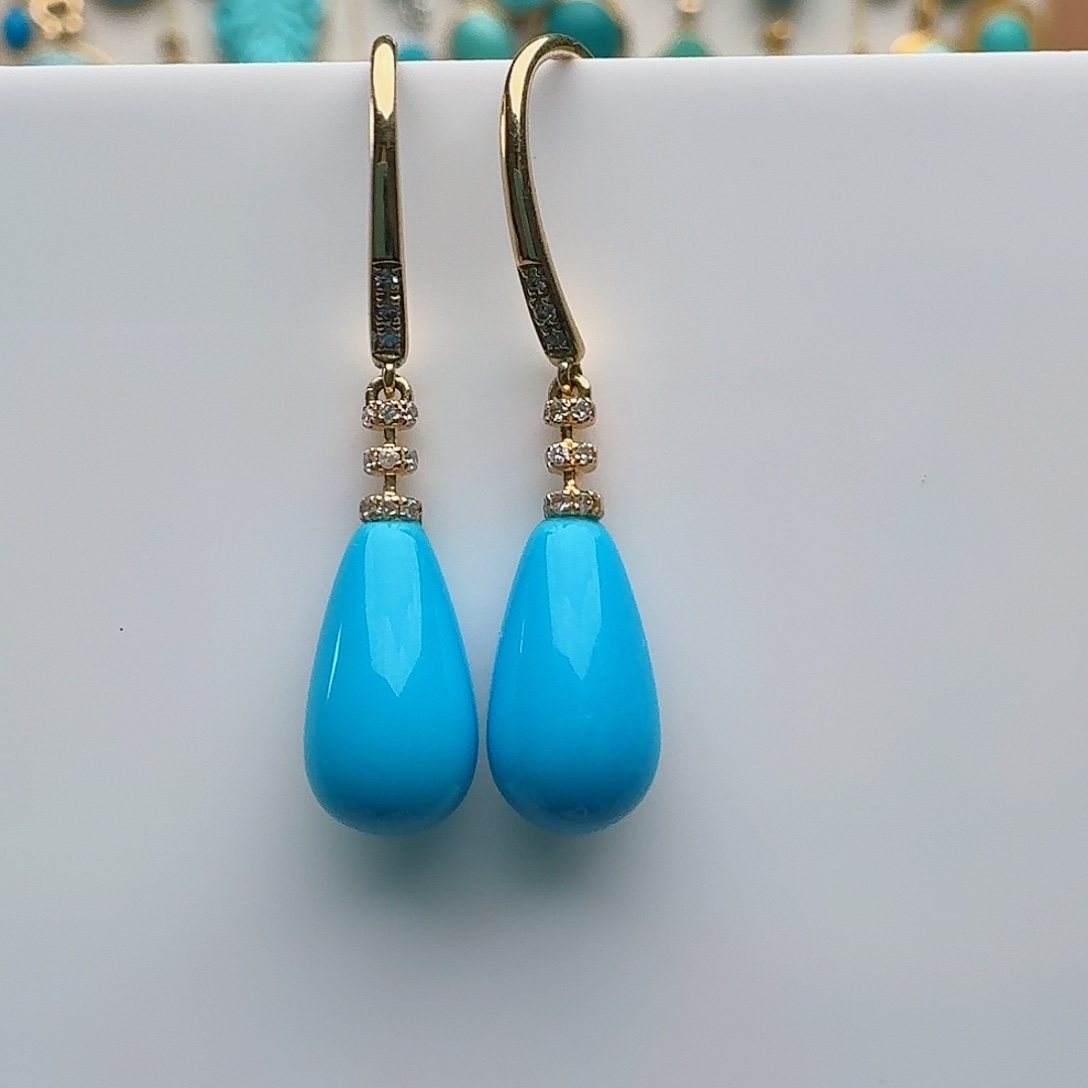 绿松石18K金镶嵌耳饰