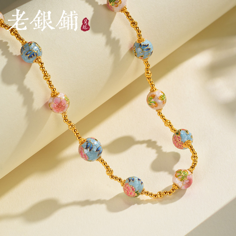吴越老银铺 链子925银珐琅 手工花丝珐琅项链银项链国风宫廷风