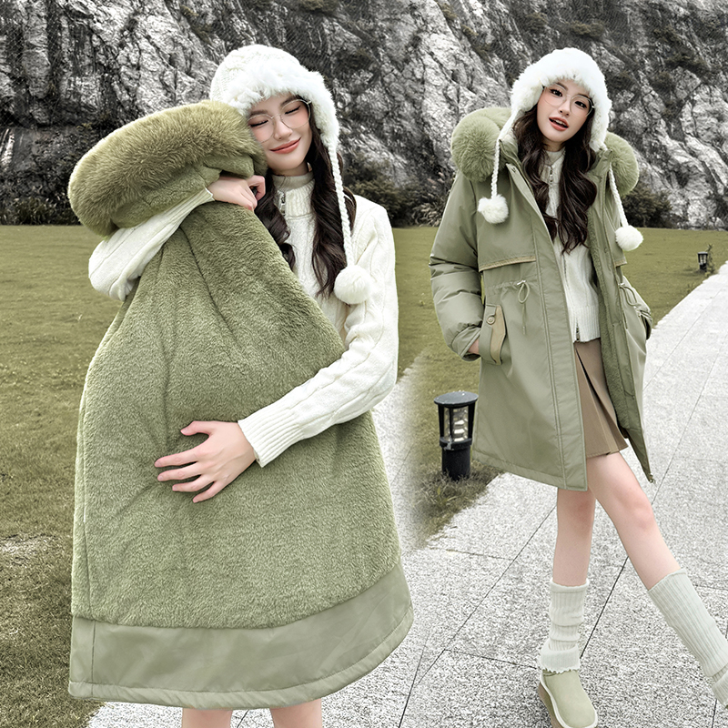  高端棉服女派克服中长款秋冬毛领新款帽子时尚洋气加厚棉袄外套